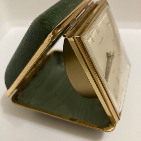 Travel Alarm Clock German 1940 Vtg in Case Glow Hands WORKS 3" WIND-UP - Picture 11 of 12